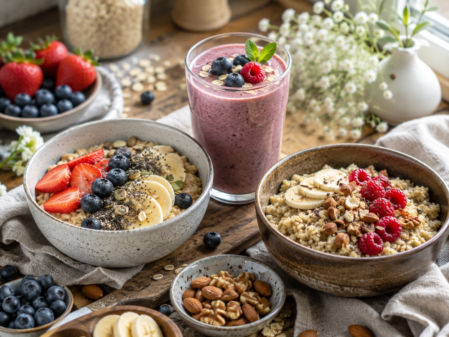 tu obrazek: owsianka / smoothie / kasza śniadaniowa